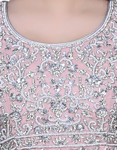 Dusty Pink Embroidered Party Wear Lengha With Peplum Shirt Dusty Pink Embroidered Party Wear Lengha With Peplum Shirt