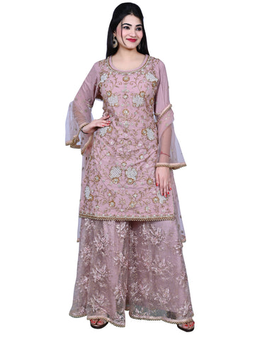 Pink Embroidered Party Wear Shirt With Sharara