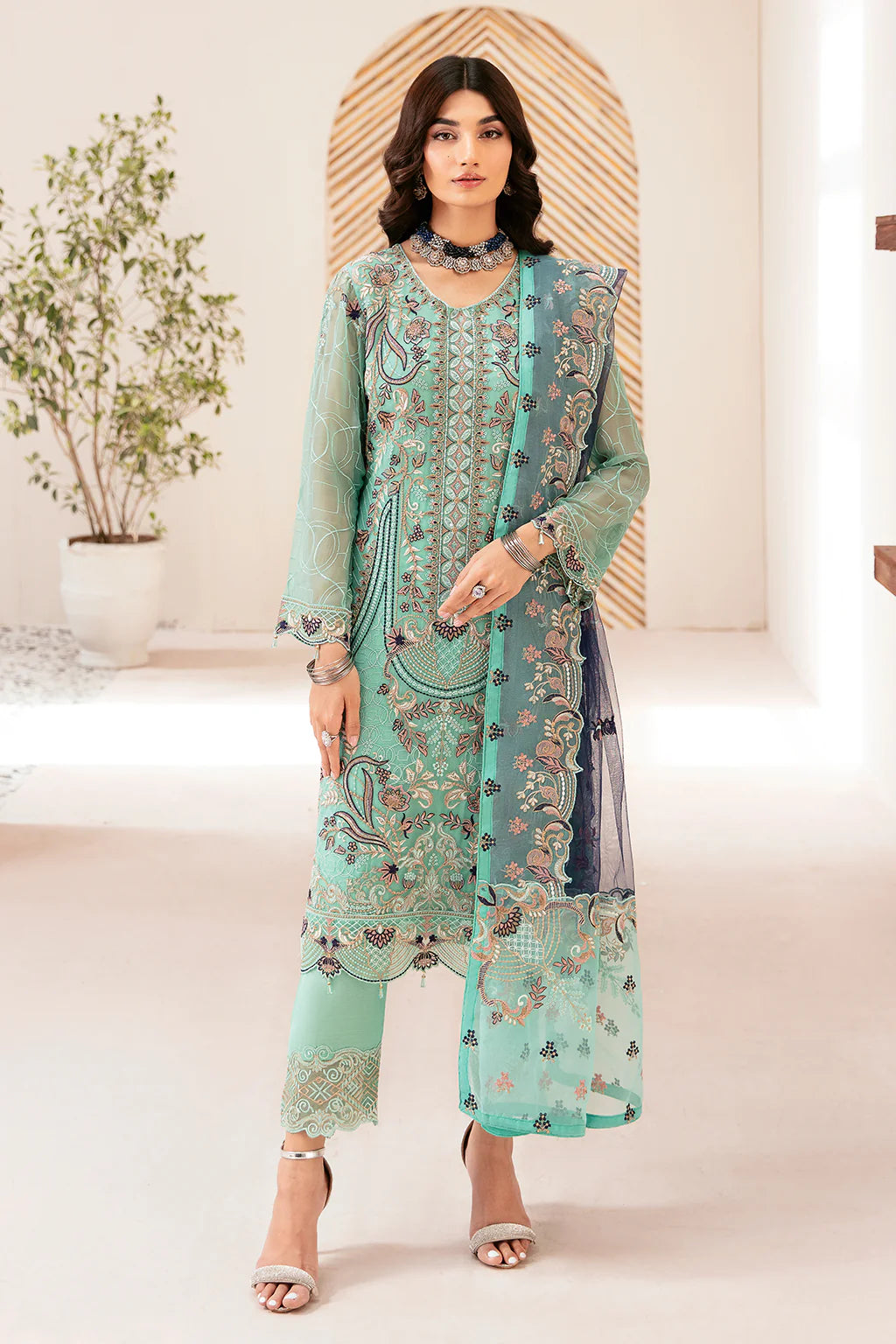 Ready To Wear Rangoon Chiffon Embroidered Collection By Ramsha D-1207