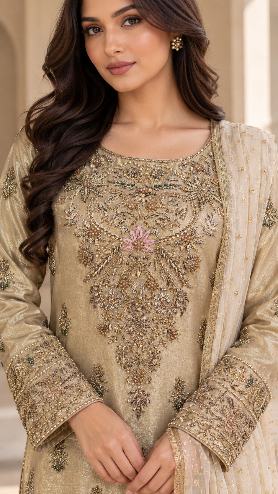 Antique Gold Embroidered Indian Trouser Suit