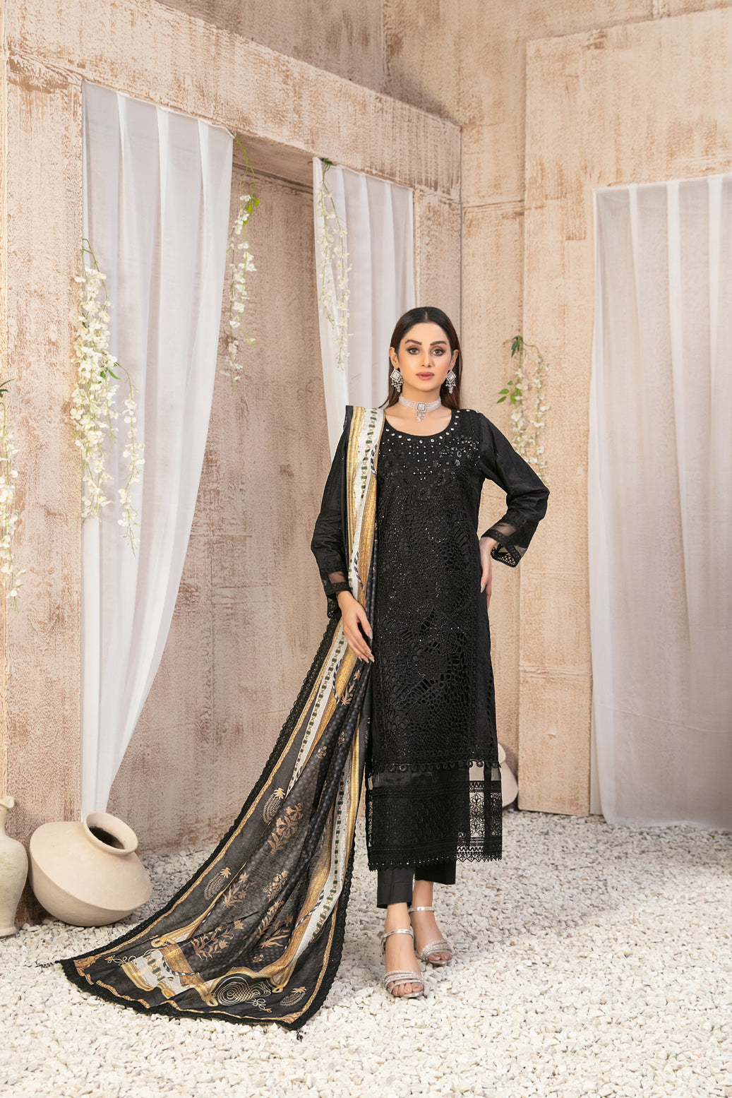 Semi-Unstitched ILONA Fancy Embroidered Collection by Tawakkal D-9585