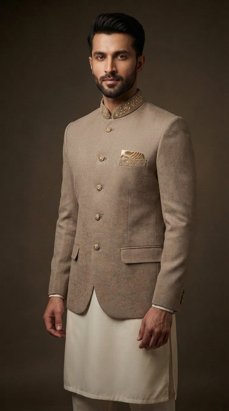 Mens Taupe Prince Indian Jacket Coat