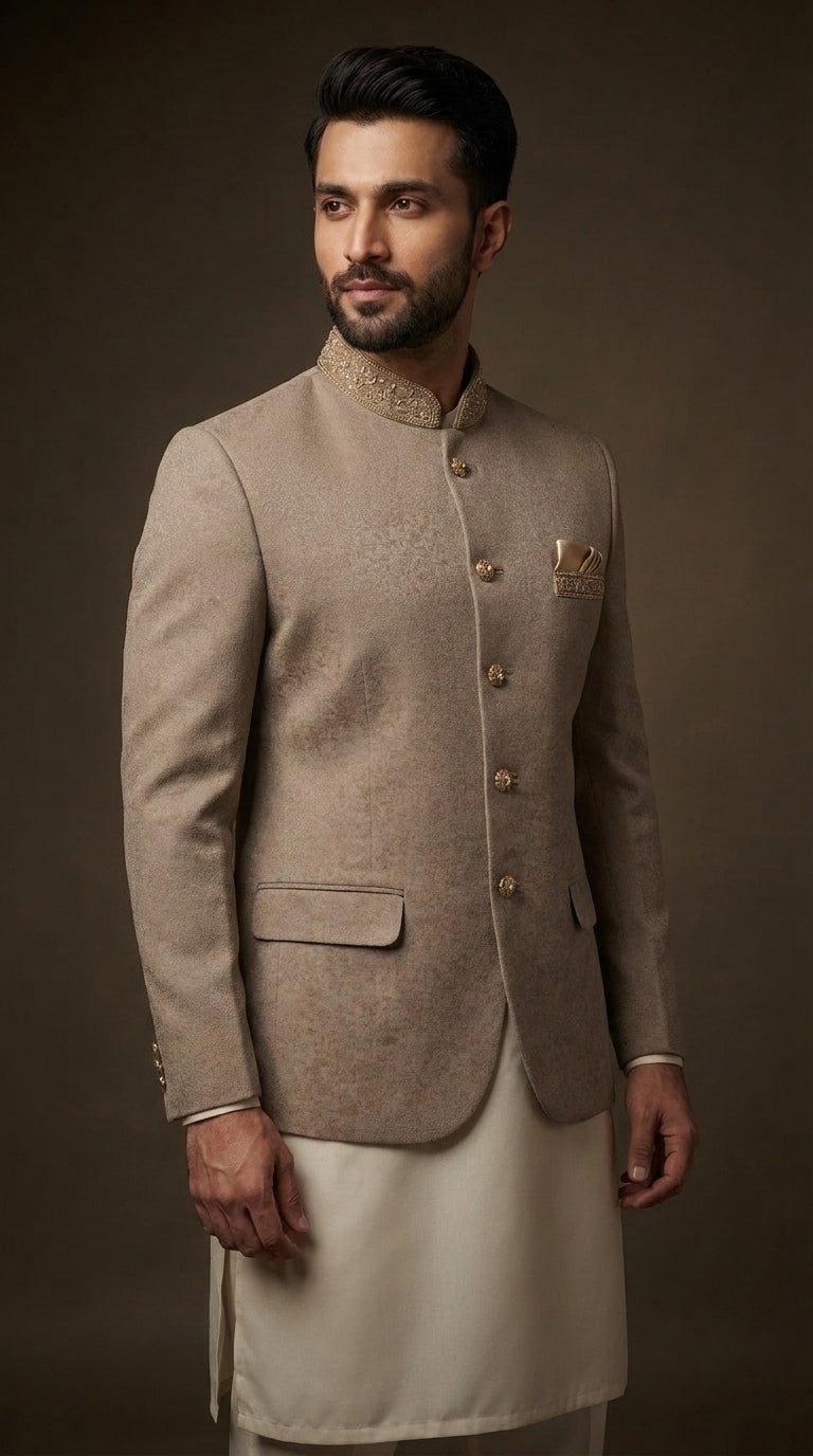 Mens Taupe Prince Indian Jacket Coat
