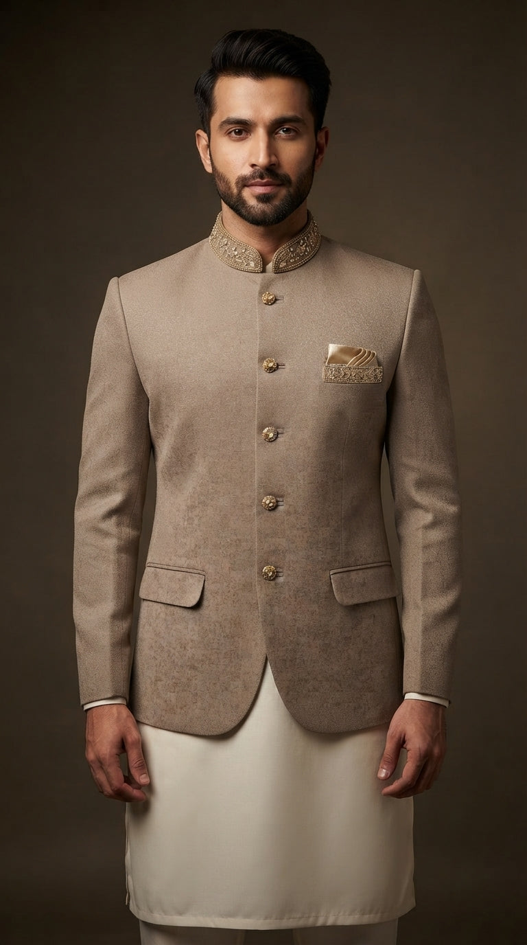 Mens Taupe Prince Indian Jacket Coat