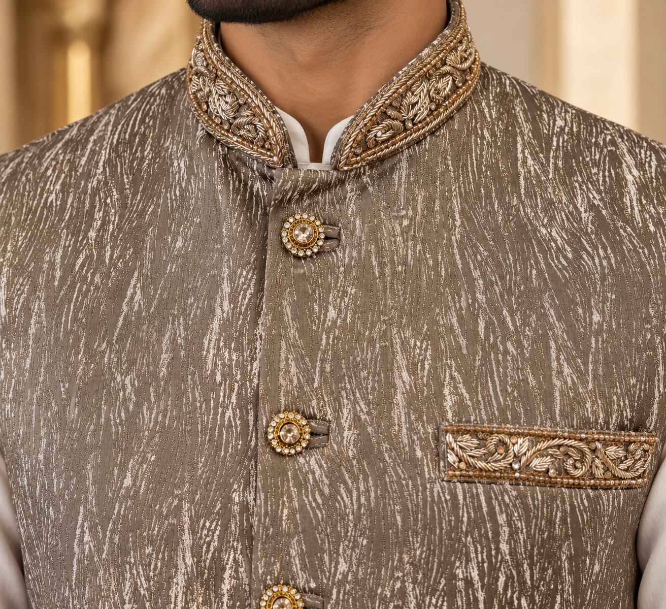 Men’s Taupe Brown Indian Nehru Jacket