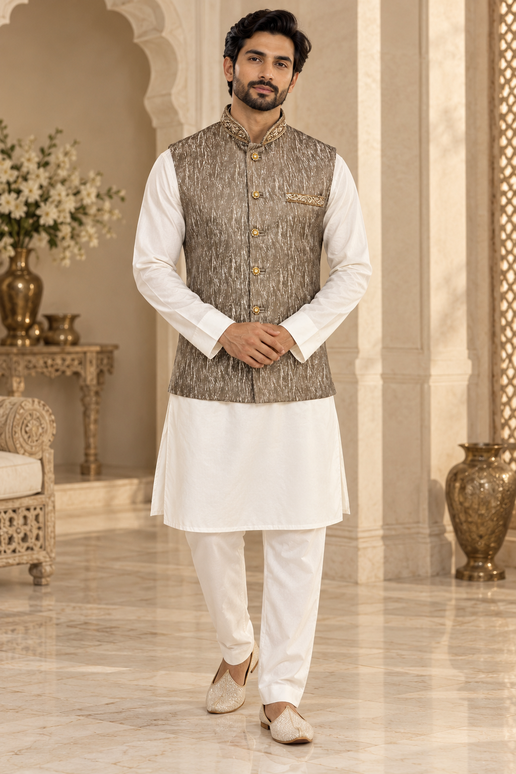 Men’s Taupe Brown Indian Nehru Jacket
