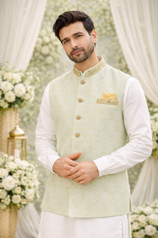 Mint green mens indian nehru jacket waistcoat asian party wear full view