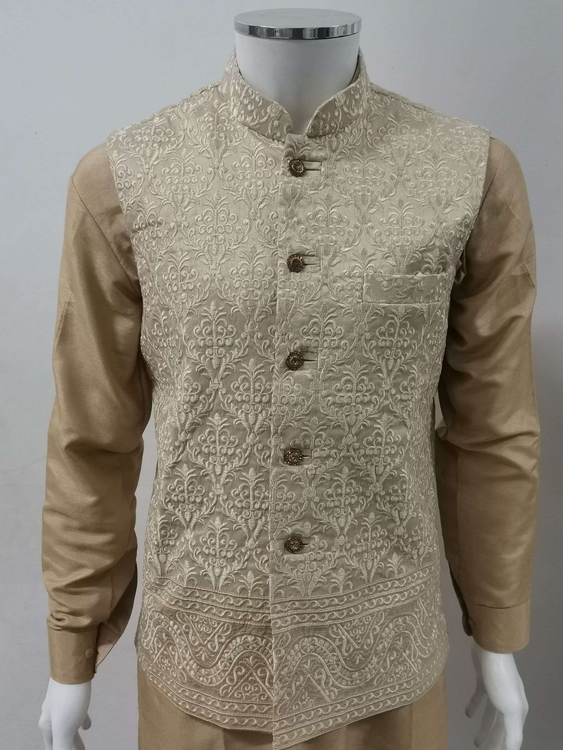 mens cream embroidered indian nehru jacket