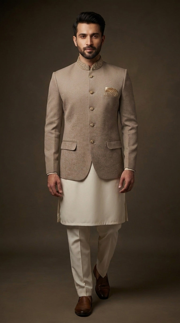 Mens Taupe Prince Jacket Coat Indian