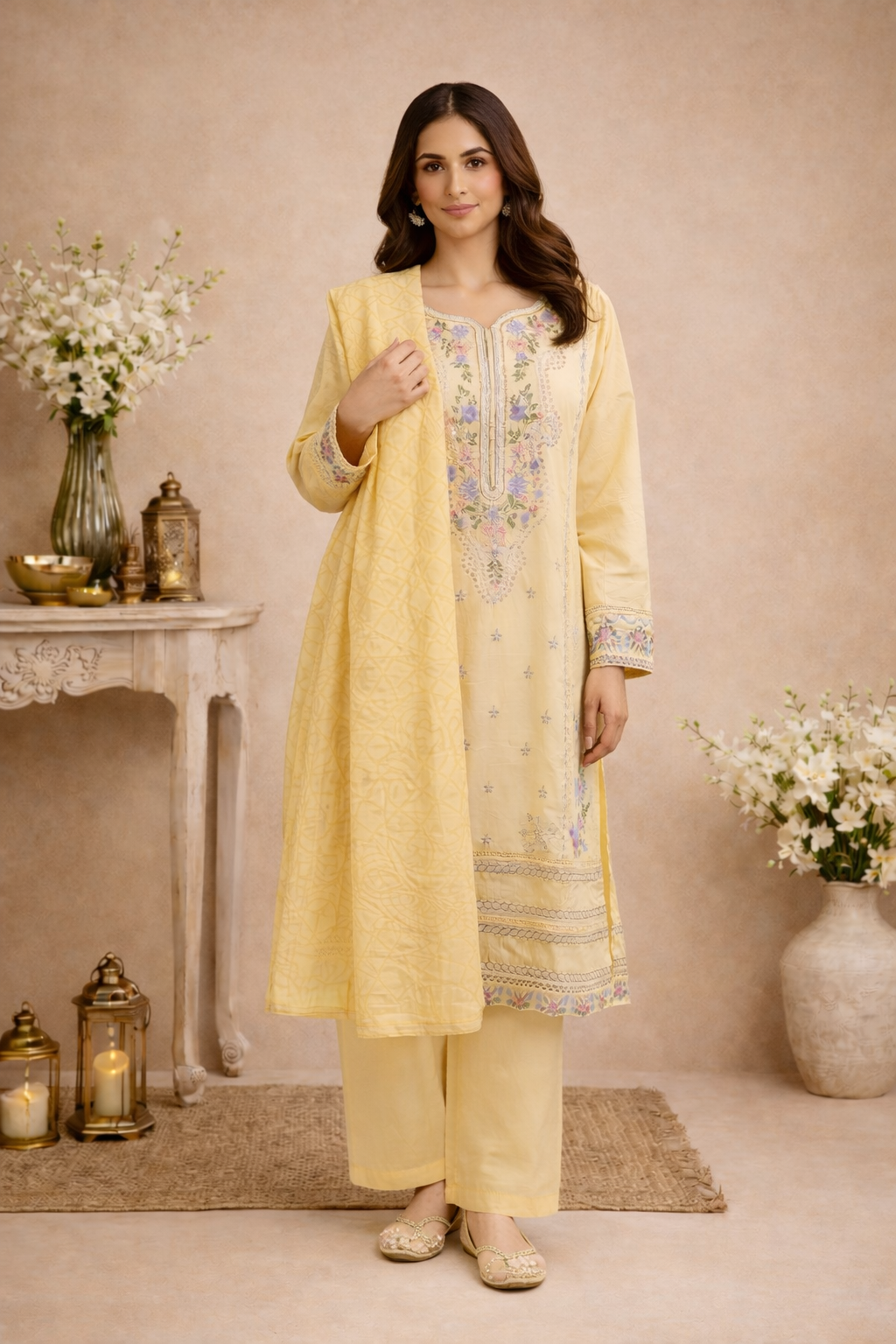 Full View Yellow Pakistani Palazzo Pant Suit