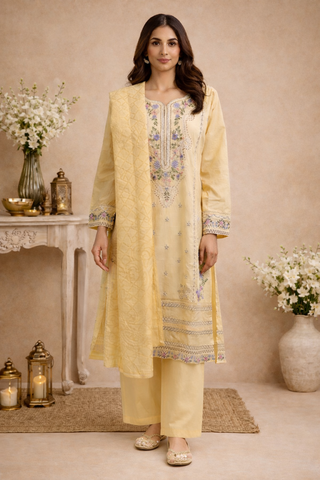 Yellow Pakistani palazzo pants full view 