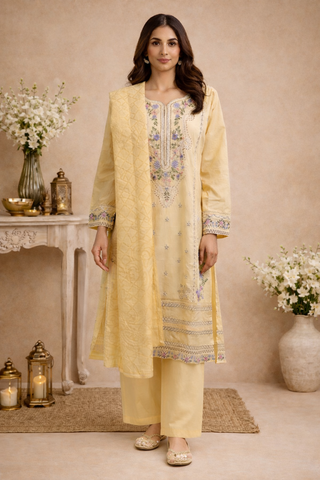Yellow Pakistani palazzo pants full view 