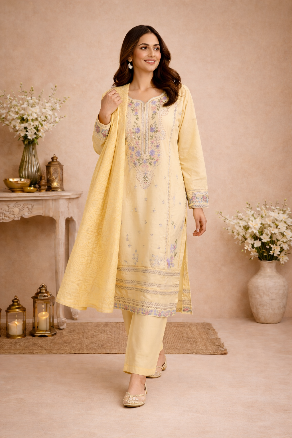 Yellow Pakistani Palazzo Pant Suit Full View