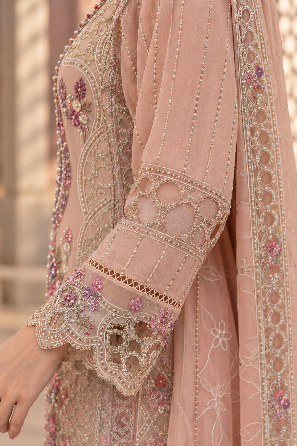 Baby Pink Embroidered Chiffon Pakistani Suit for Women