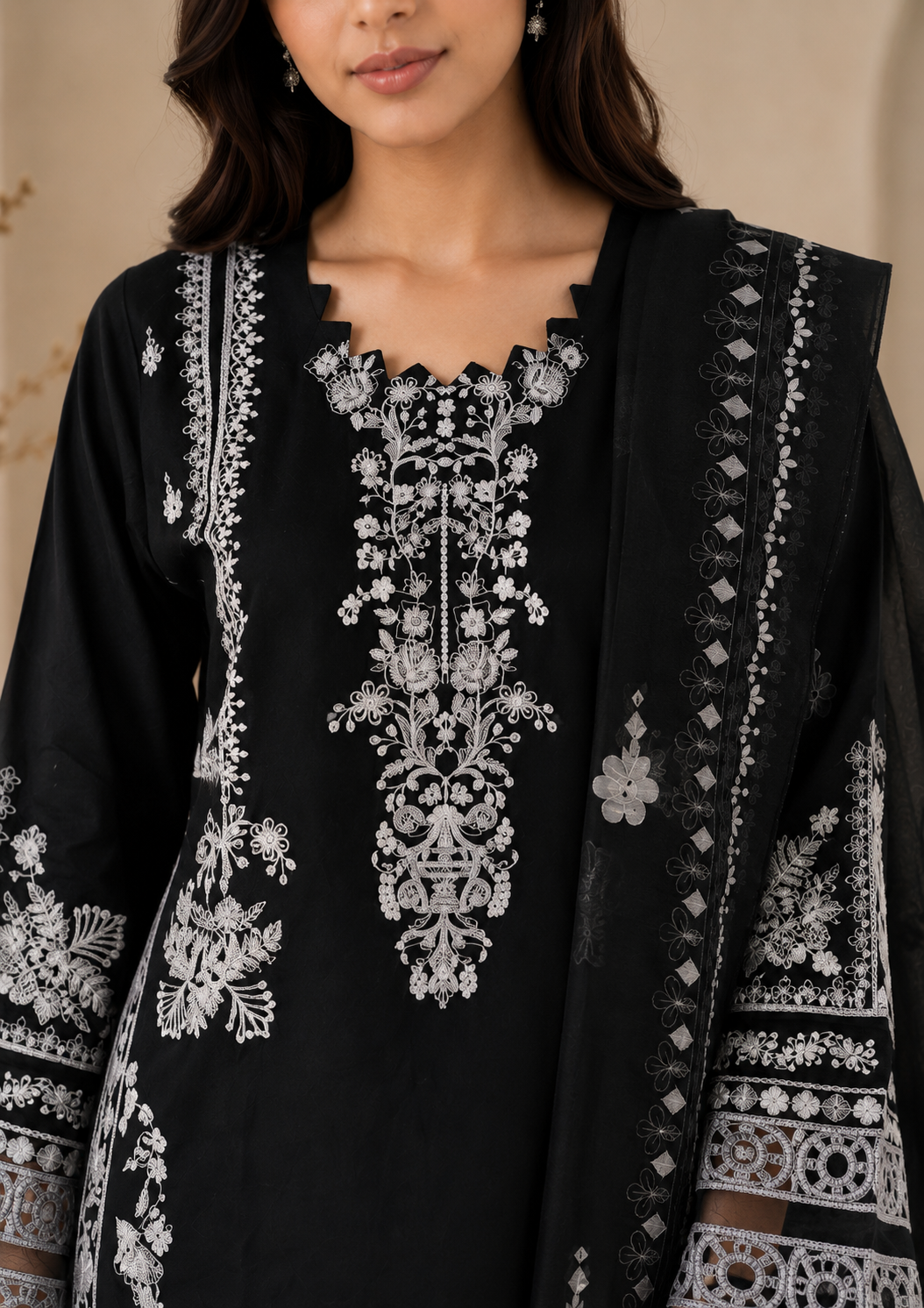 Black Embroidered Pakistani Premium Cotton Palazzo Suit
