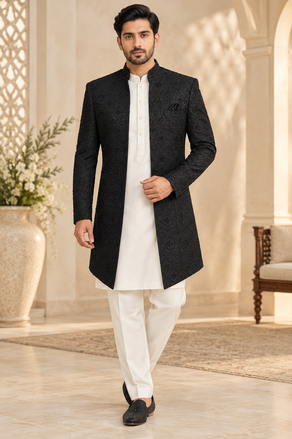 Men’s Black Embroidered Jodhpuri Jacket