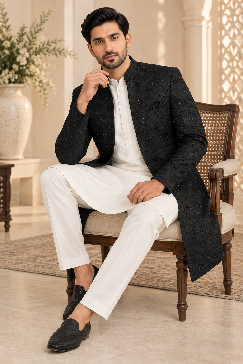 Men’s Black Embroidered Jodhpuri Jacket