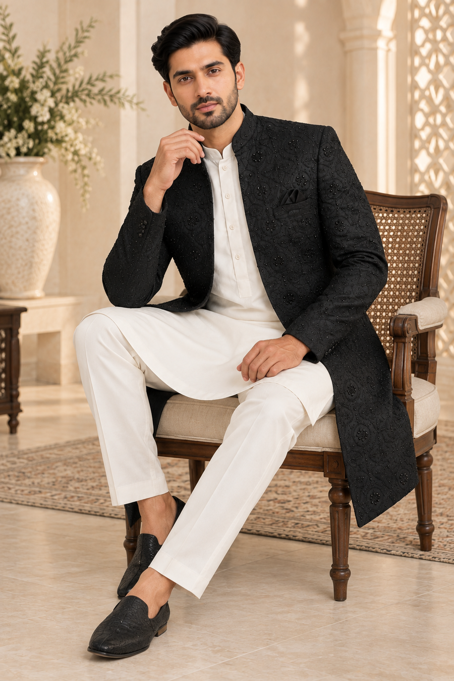 Men’s Black Embroidered Jodhpuri Jacket