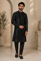 Black Dupion silk kurta pajama