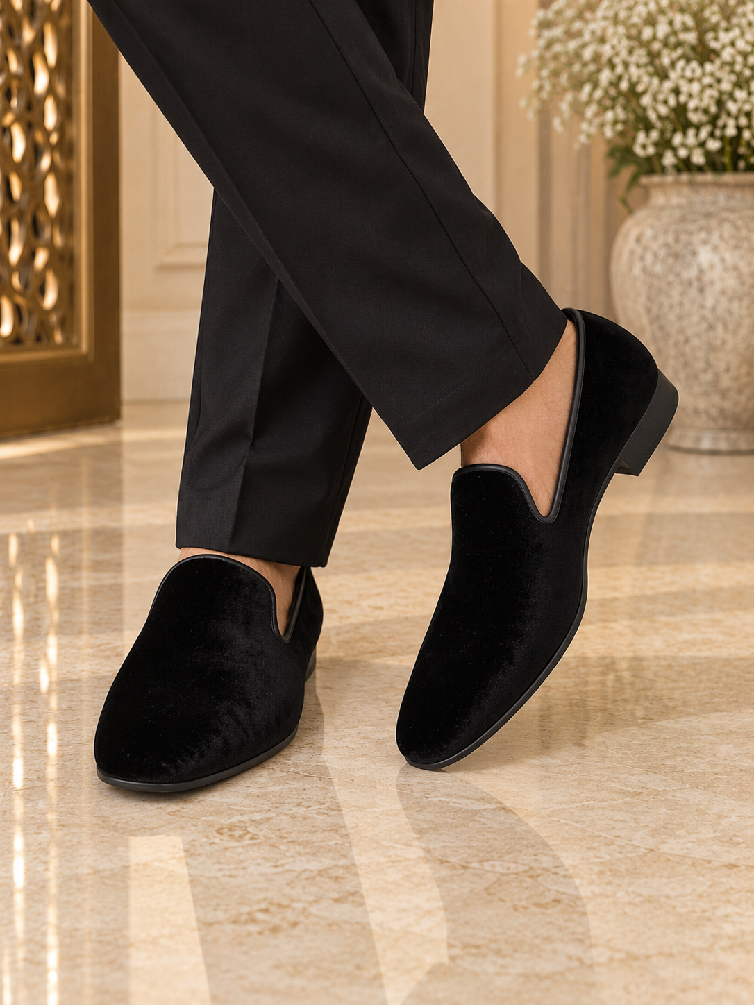 Men’s Black Velvet Loafers – Formal Wedding Shoes