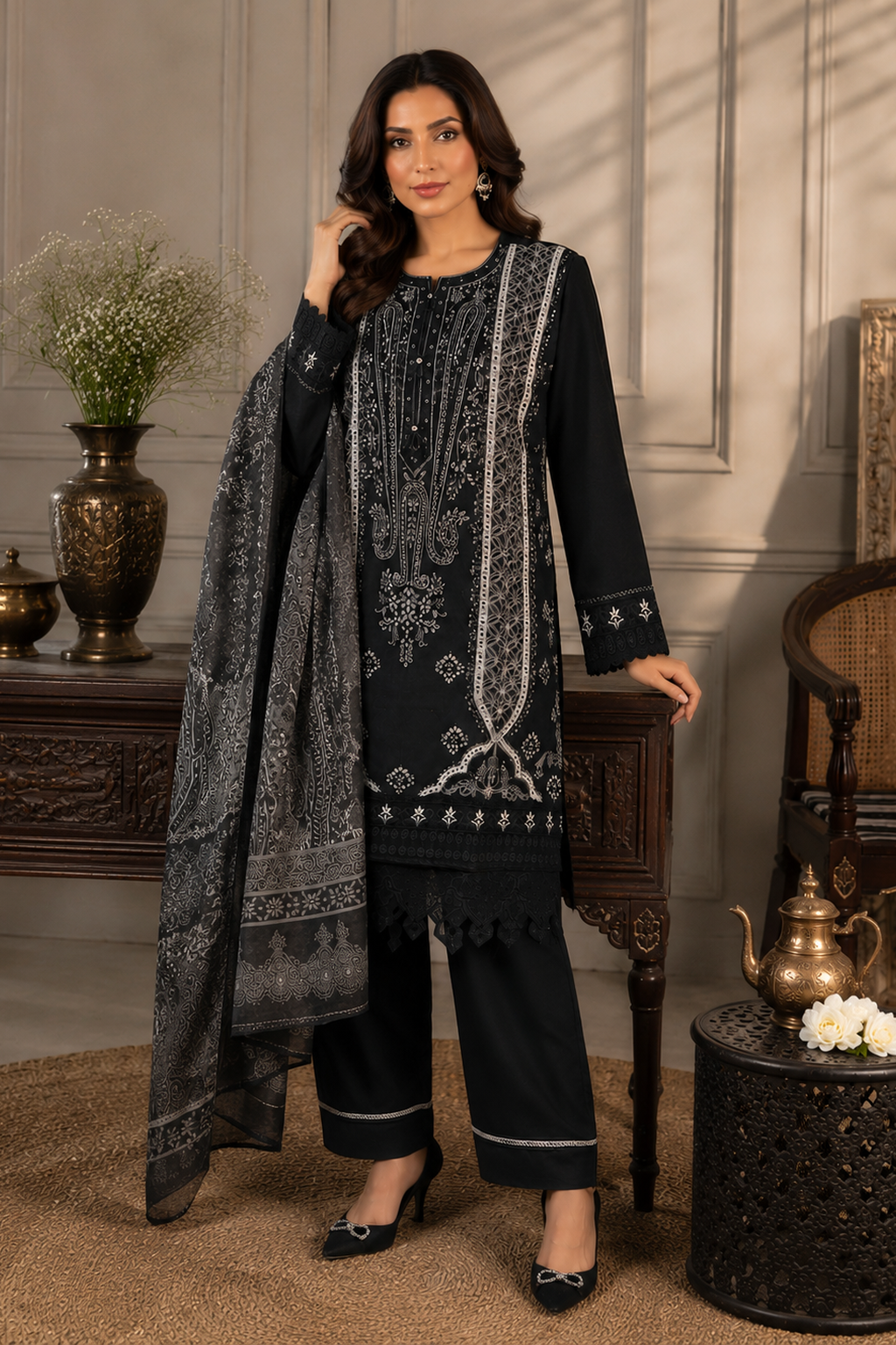 Ladies Women black pakistani palazzo pants suit uk
