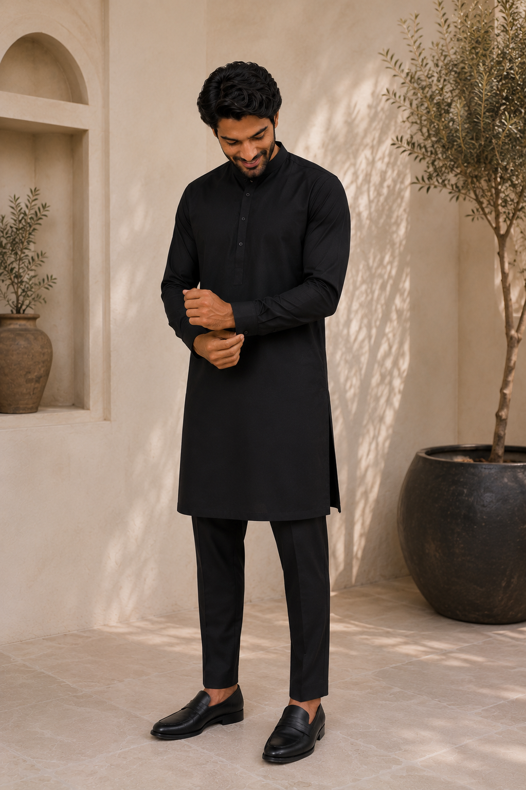 mens black shalwar kameez with trousers
