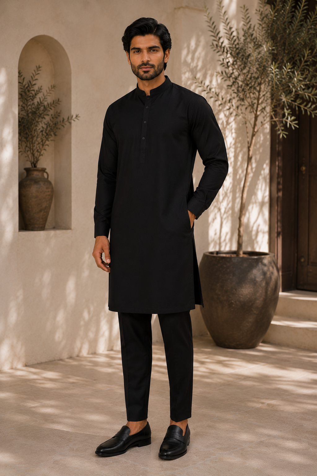 mens black shalwar kameez with trousers