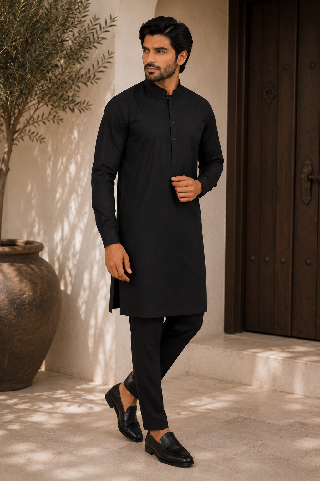 mens black shalwar kameez with trousers