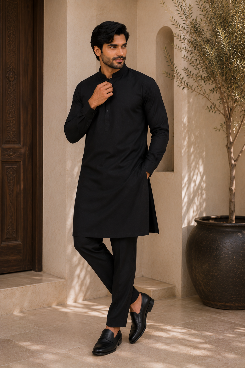 mens black shalwar kameez with trousers