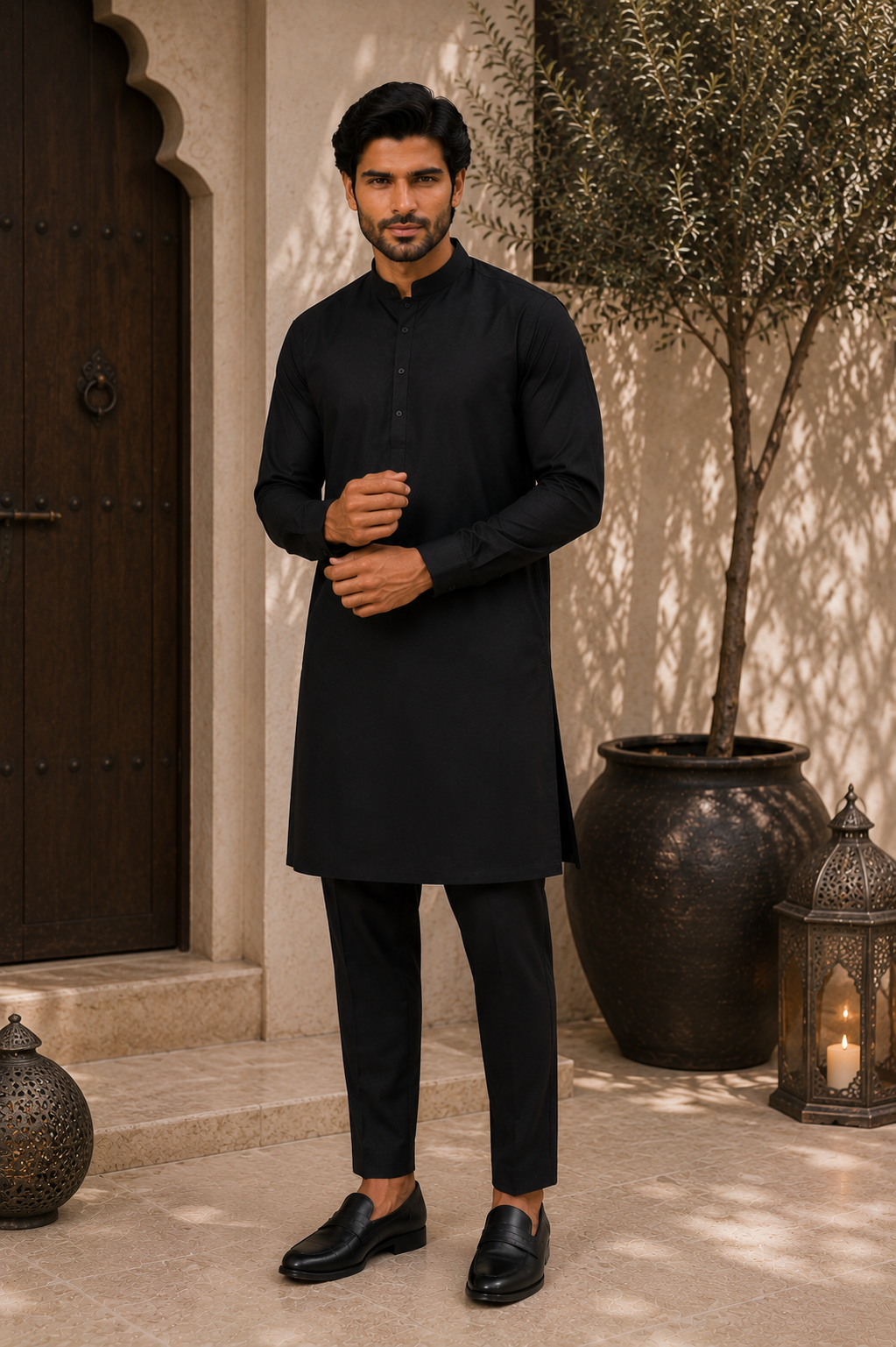 mens black shalwar kameez with trousers