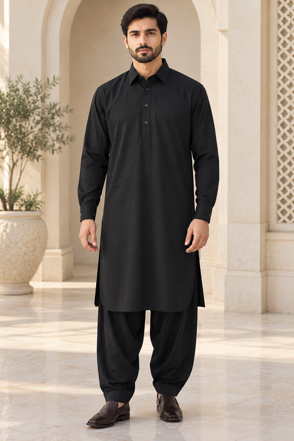 mens black salwar kameez with collar