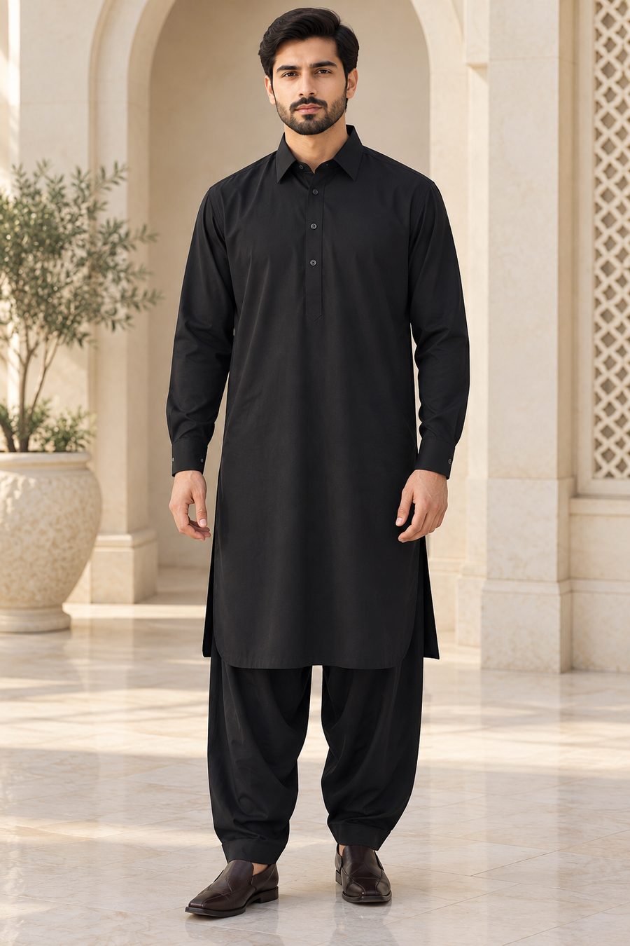 Men’s Black Salwar Kameez with Collar