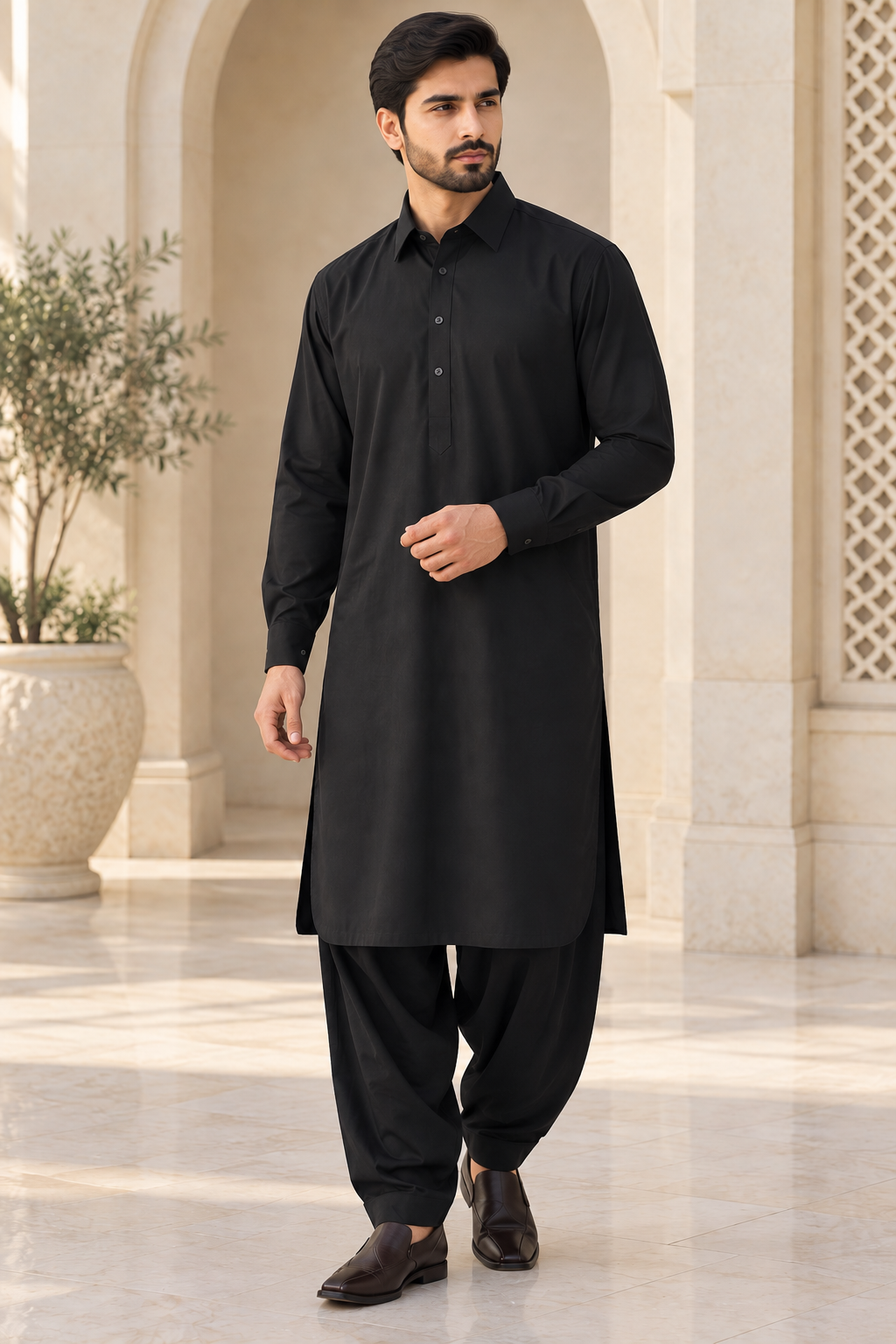 mens black salwar kameez with collar