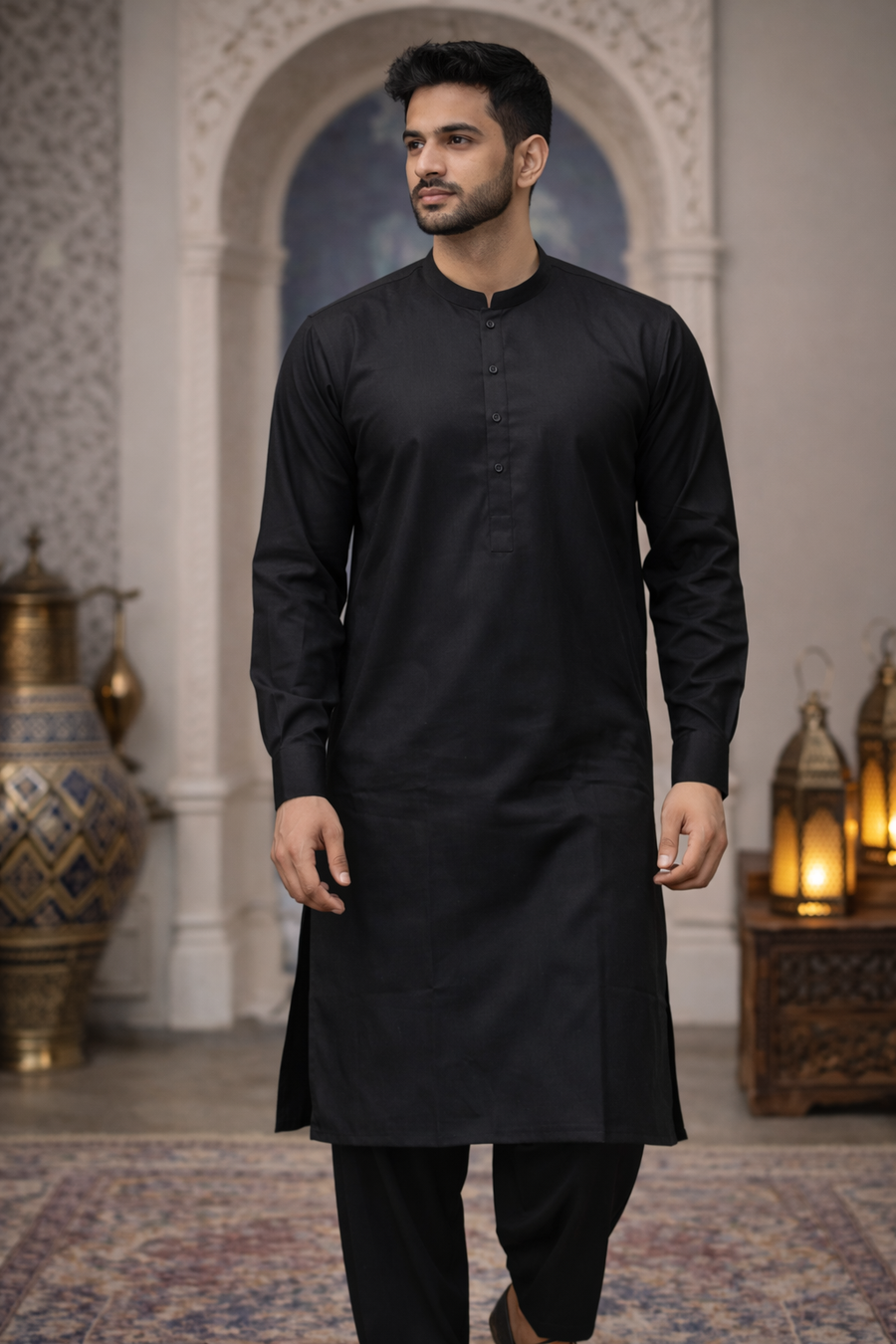 Plain Black Men’s Shalwar Kameez – Casual Wear