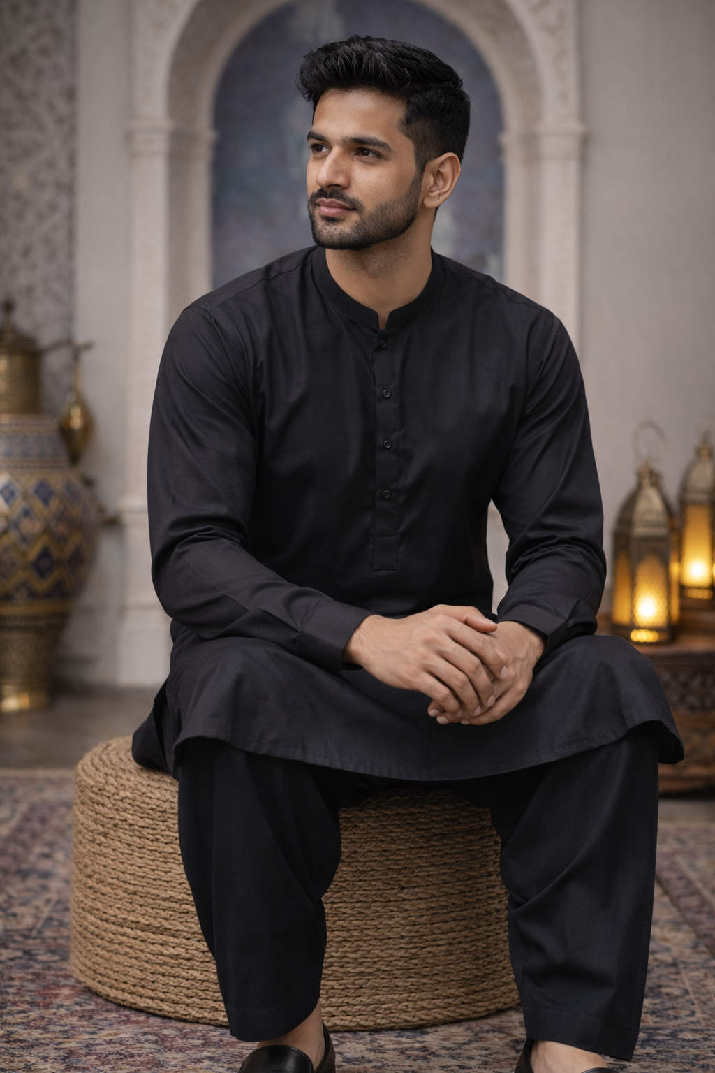 Plain Black Men’s Shalwar Kameez – Casual Wear
