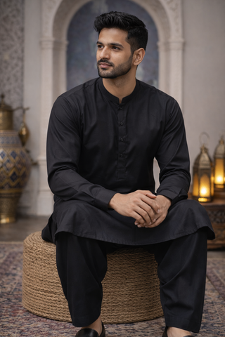 Plain Black Men’s Shalwar Kameez – Casual Wear