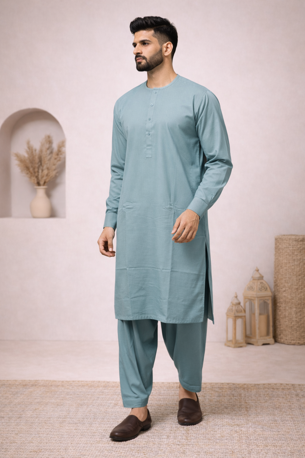 mens shalwar kameez aqua casual plain