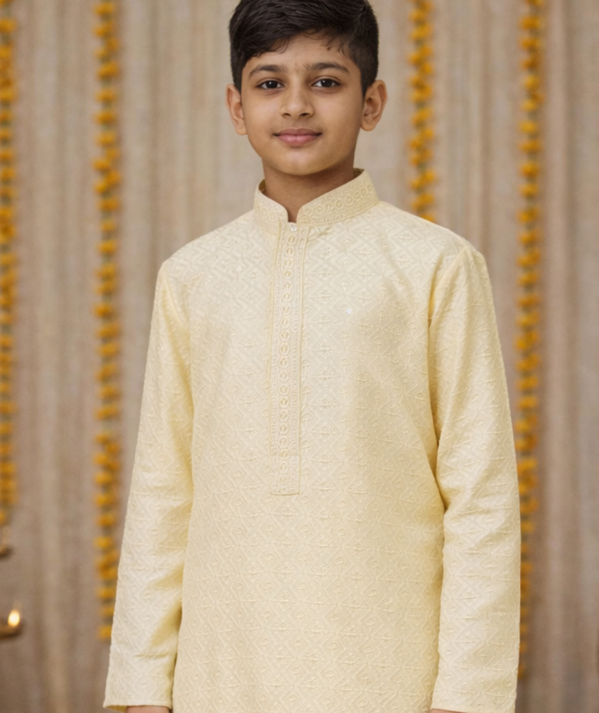 boys kurta pajama pastel yellow front close