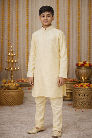 boys kurta pajama front view pastel yellow