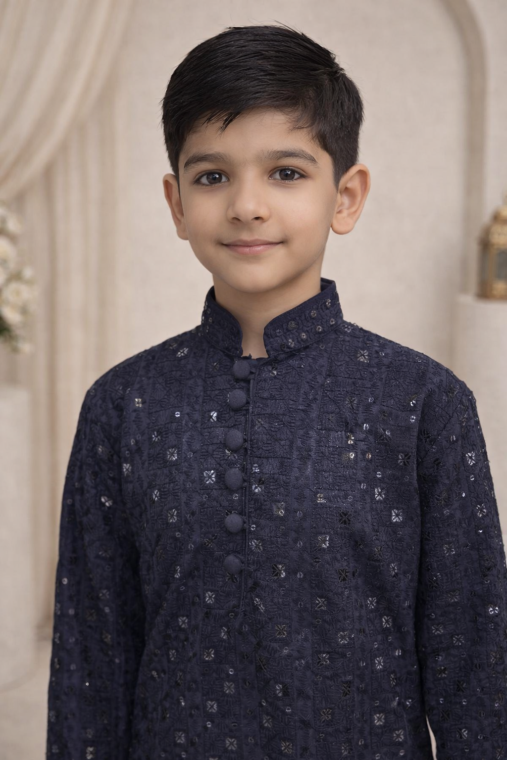 Boys Navy Blue Kurta Pajama