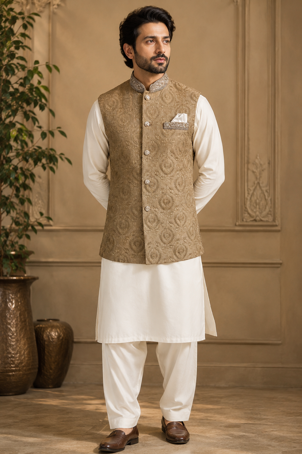 Antique Gold Mens Indian Nehru Jacket