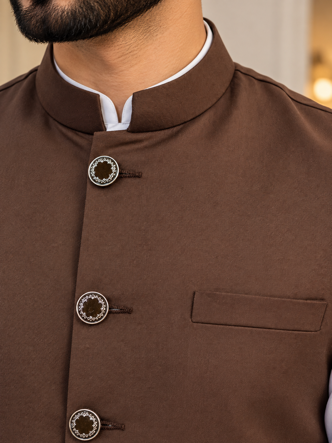 Brown Men’s Indian Nehru Jacket | Plain Wedding Waistcoat