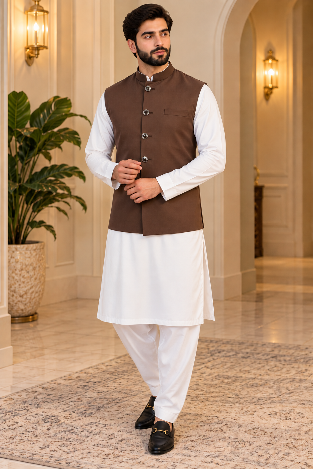 Brown Men’s Indian Nehru Jacket | Plain Wedding Waistcoat