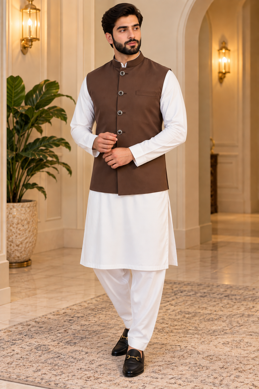 Brown Men’s Indian Nehru Jacket | Plain Wedding Waistcoat