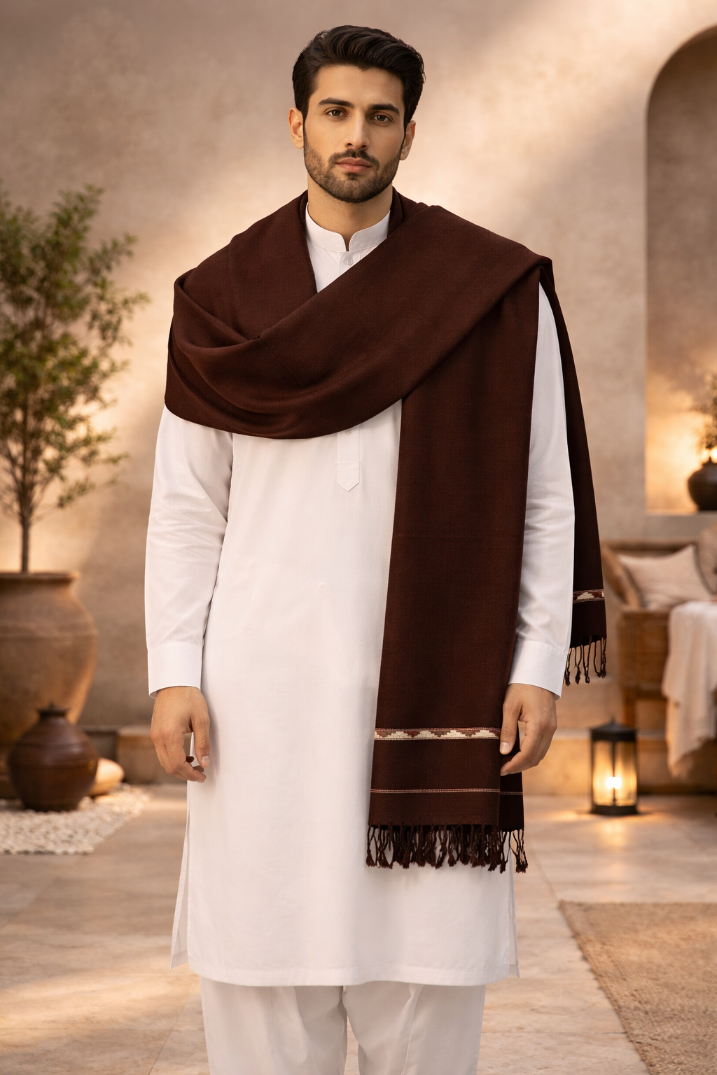 Brown Men's Pakistani Wool Shawl