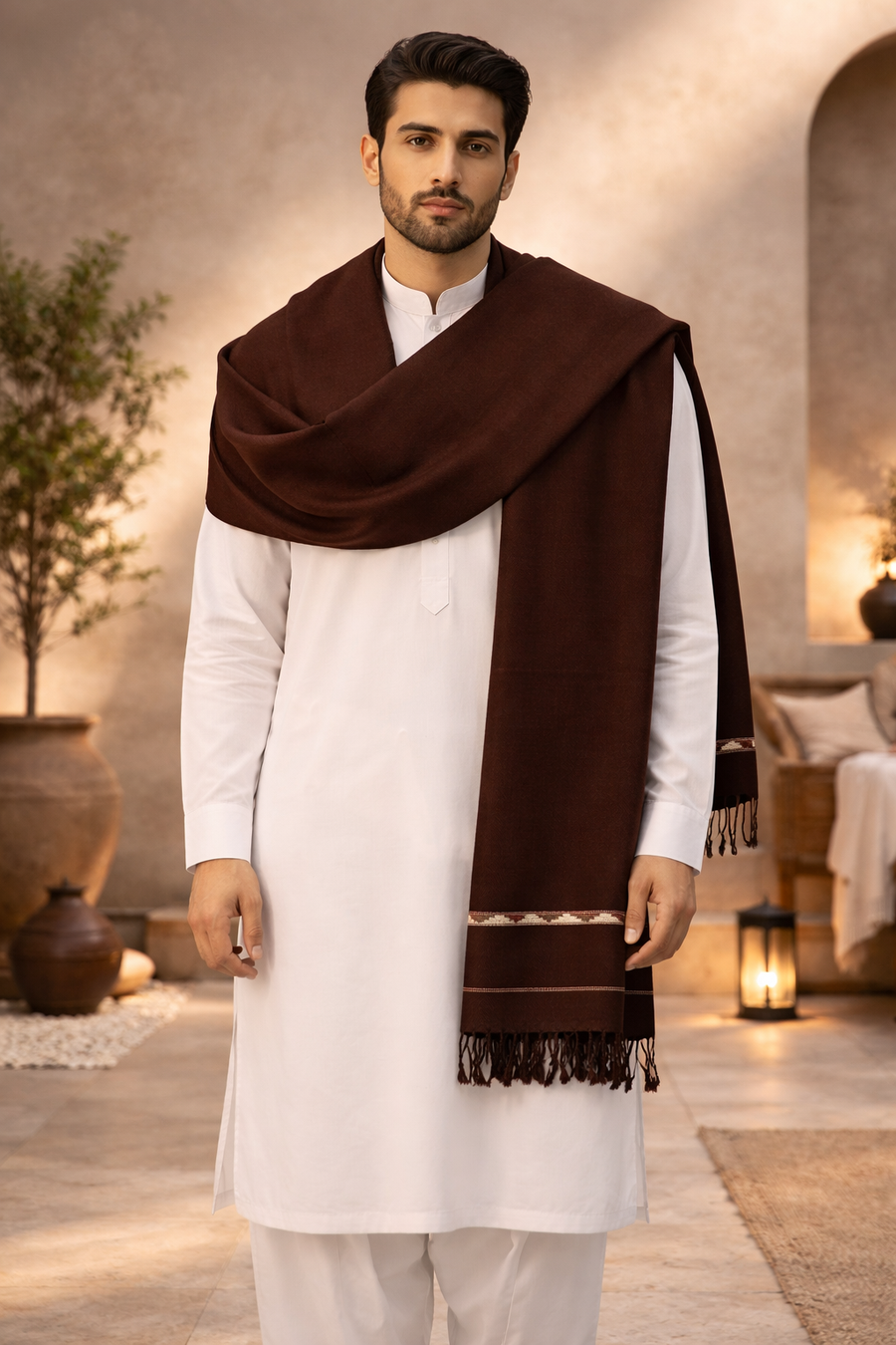 Brown Men's Pakistani Wool Shawl