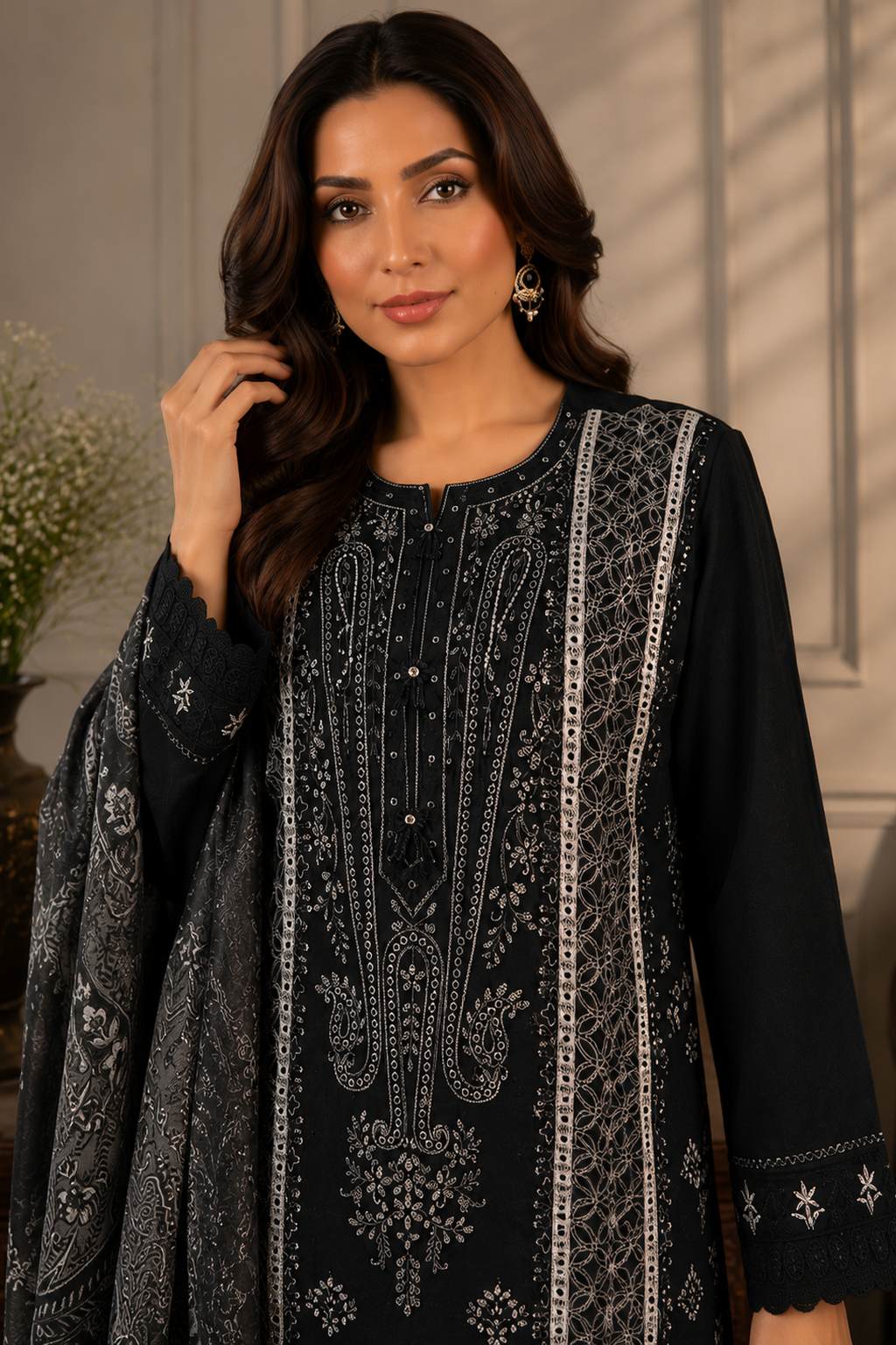 laides black pakistani palazzo pants suit uk close view