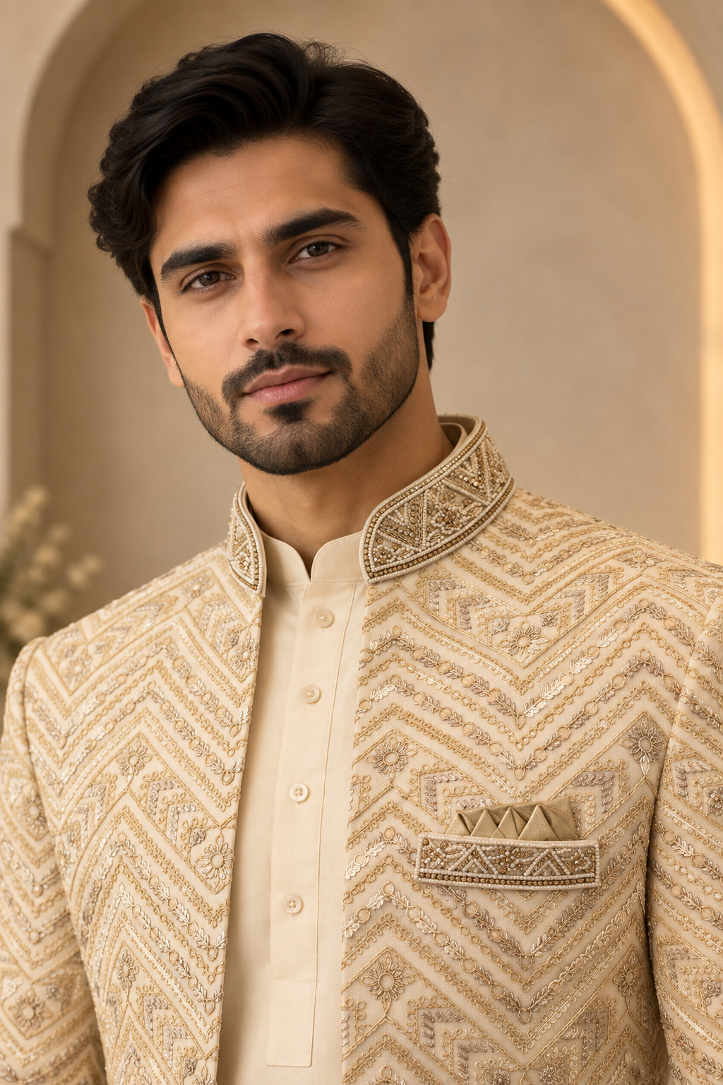 Mens Indian Cream Jodhpuri Prince Jacket 