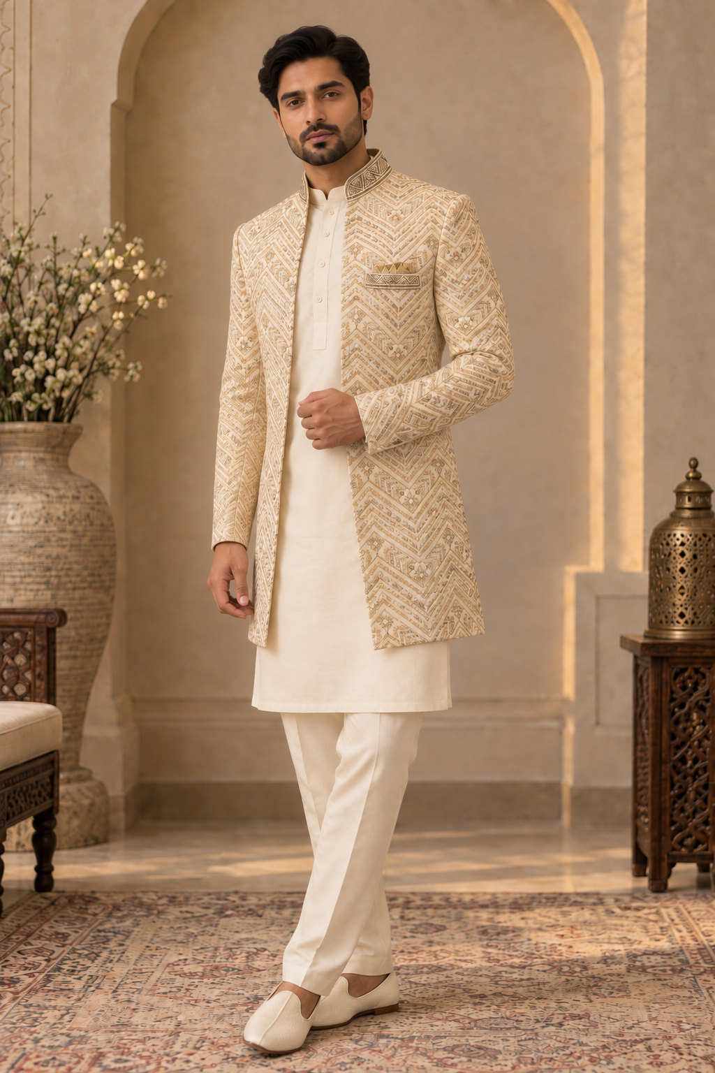 Mens Indian Cream Jodhpuri Prince Jacket 