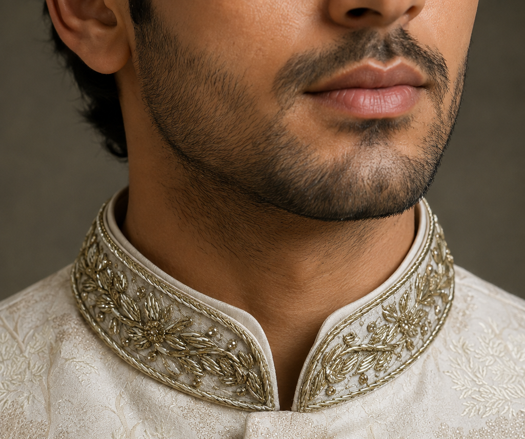 mens indian nehru jacket cream floral design waistcoat